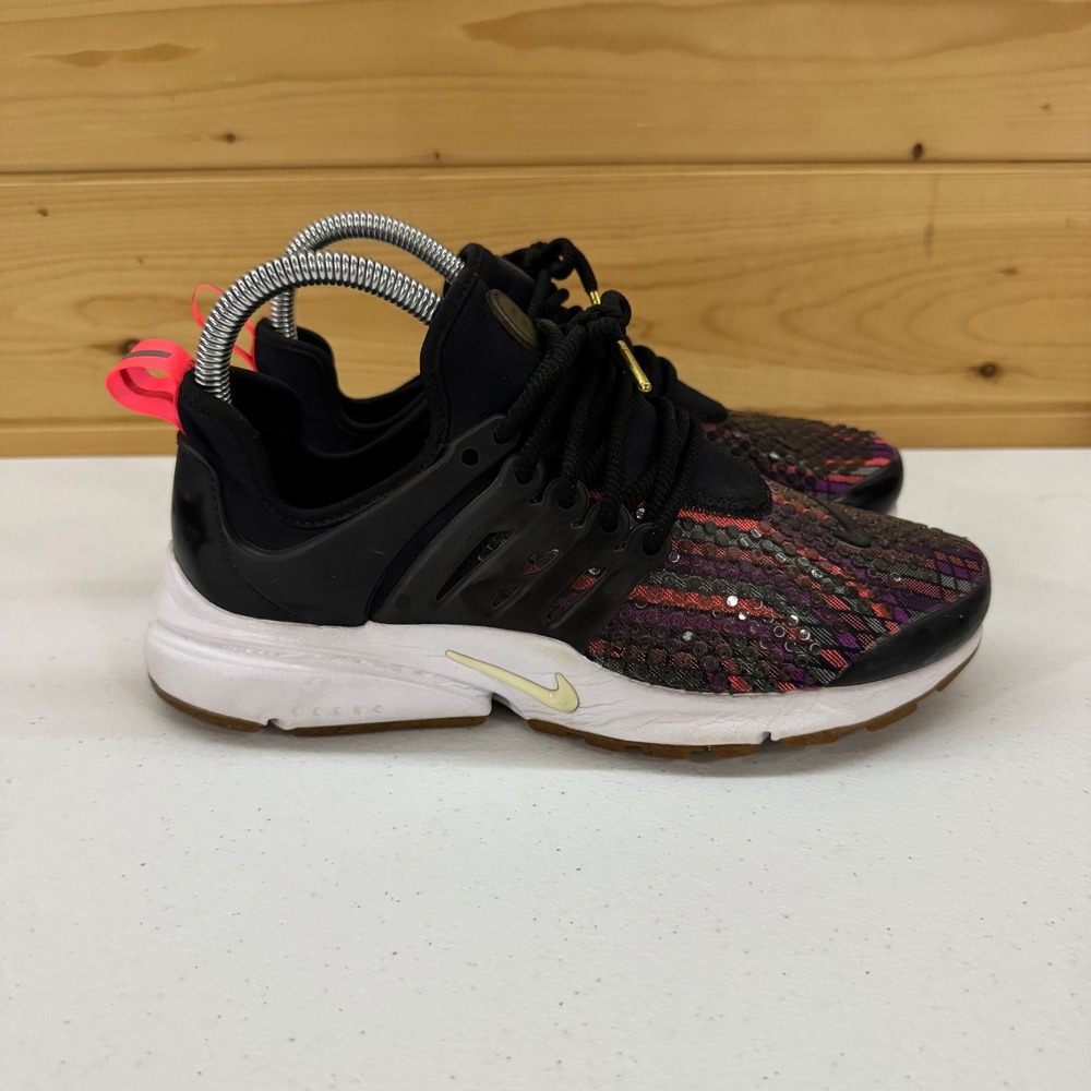 Nike Air Presto Womens 7 Black Multicolor Knit Running Shoes Athletic Sneakres